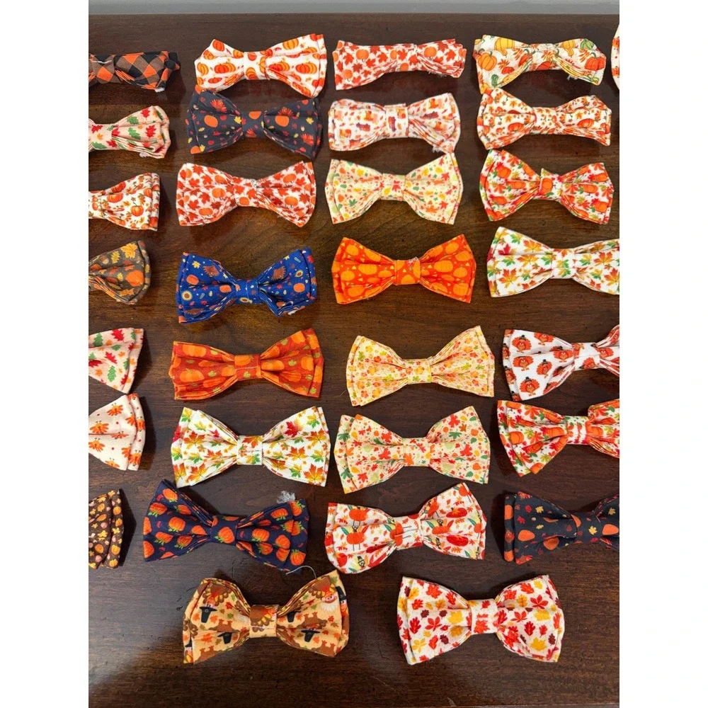 32pc Fall Thanksgiving Dog Bow Tie Lot Pumpkin Turkey Leaf Elastic Collar Slides
